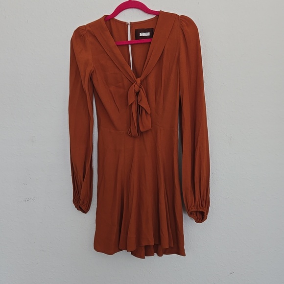 Reformation Women’s Long-Sleeve Tie-Neck A-Line Dress in Rust Size 2 - Picture 3 of 10